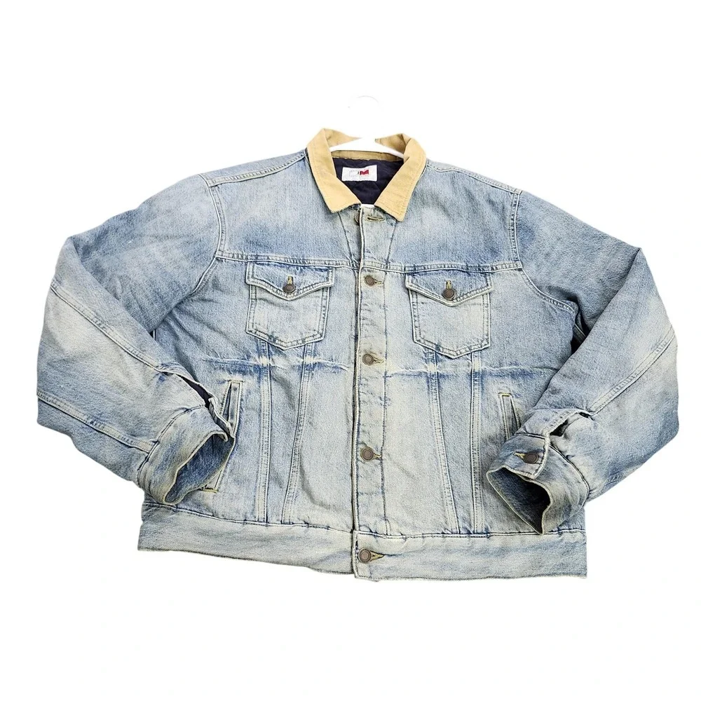 Tommy Hilfiger Lewis Hamilton Jacket Mens XL Blue Denim Bomber Button Lined